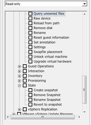 A small percentage of the options available when configuring permissions in vCenter